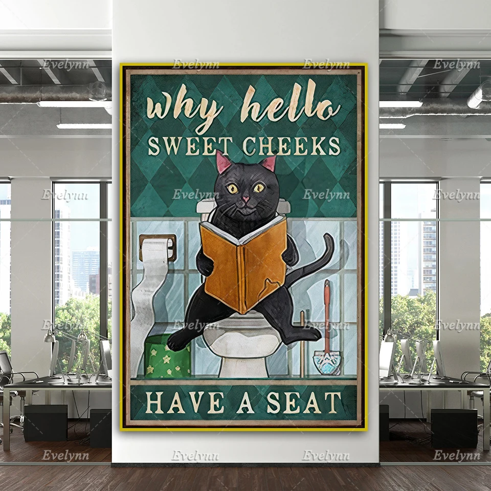 

Why Hello Sweet Cheeks Cat Poster,Have A Seat Print, Funny Cat, Cat Lover Gift, Bathroom Art Home Decor Canvas Wall Art Prints