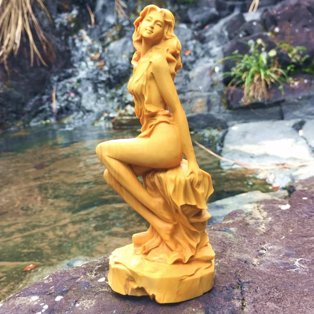 

European Style Office Home Decor Gift Display Boxwood Statue Craft Beautiful Women Hand Carving Sculpture Housewarming Ornament