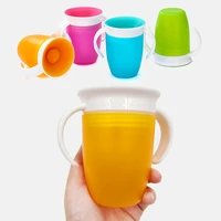 240 ml double handle flip lid baby learning drinking bottle 360 degrees leakproof magic kids water feeding cup