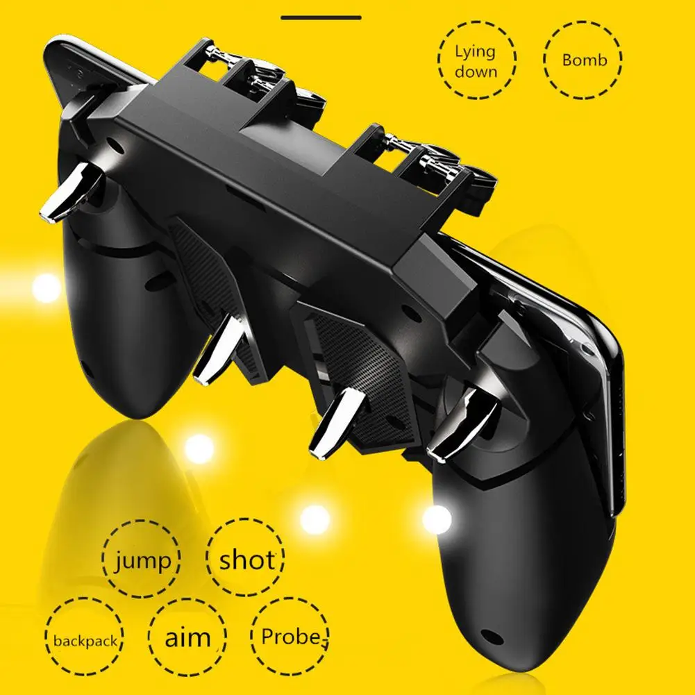 

for PUBG Cell Phone Game Controller Mobile Joystick L1 R1 Trigger Telescopic Gamepad with Cooling Fan Six 6 Finger Fire Key