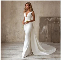 2022 women sleeveless satin long party evening dress v neck ivory prom dress wear formal gowns with bow