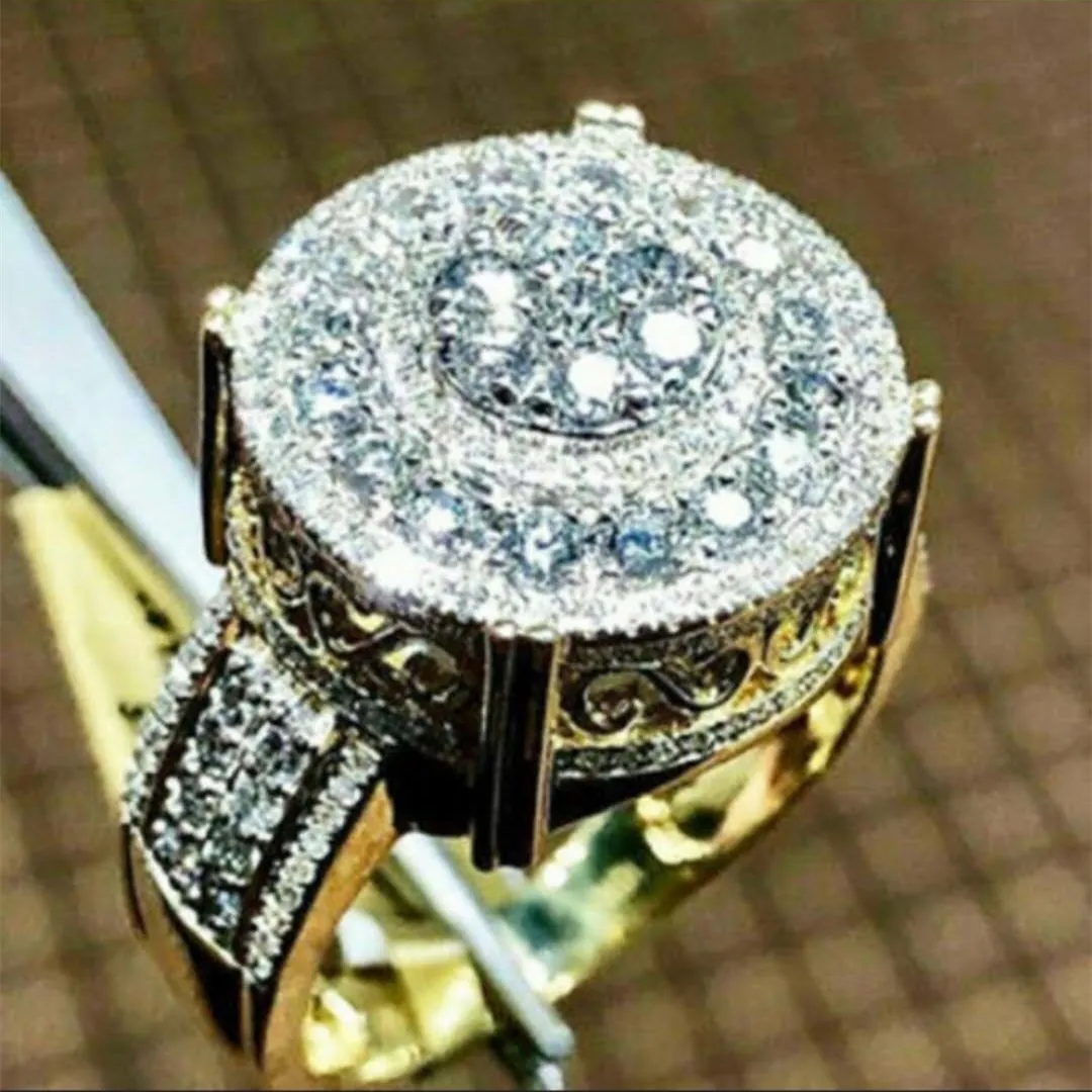 

Milangirl 2022 New Simple Ladies Ring Gold Round Flower Shape Full Crystal Female Ring Girl Wedding Jewelry Factory Direct Sales