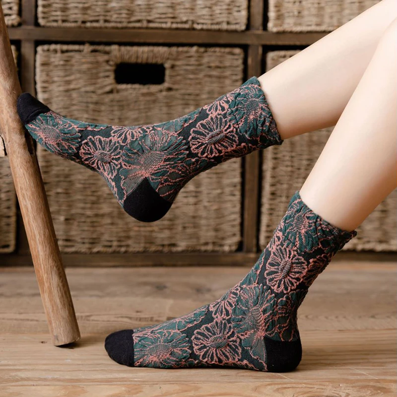 3 Pairs Cute Harajuku Winter Socks Women Long Vintage  Kawaii Warm Socks Cotton Fashion Girl Style Print New Products For 2021