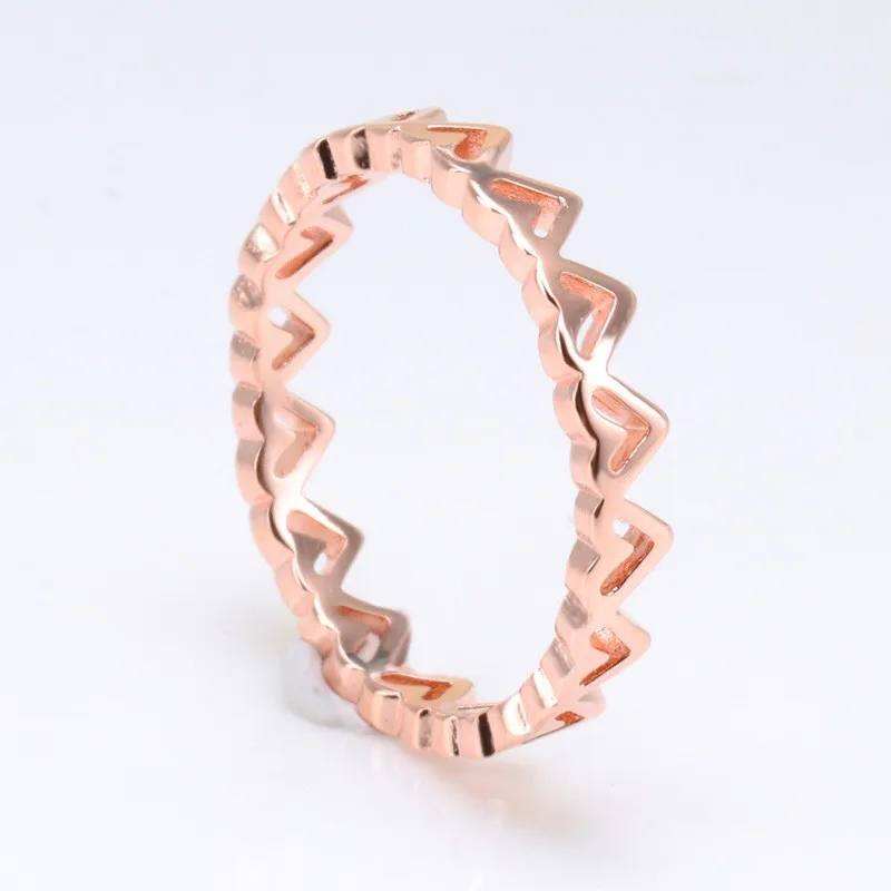 

Original 925 Sterling Silver Pan Ring Beautiful Rose Gold Heart To Heart Pan Ring For Women Wedding Party Gift Fashion Jewelry