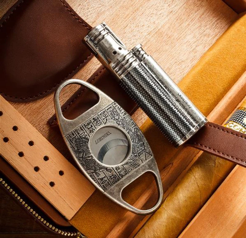Lubinski кожаный чехол для сигар с подкладкой из кедра путешествий Humidor режущей