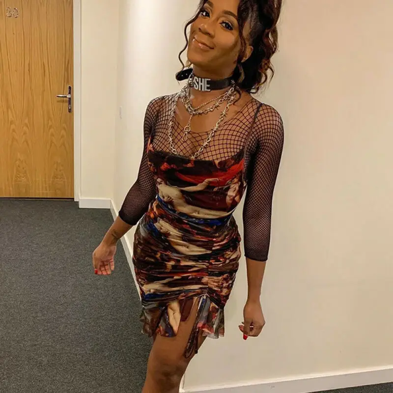 Женский сетчатый прозрачный короткий сарафан без рукавов элегантное пляжное