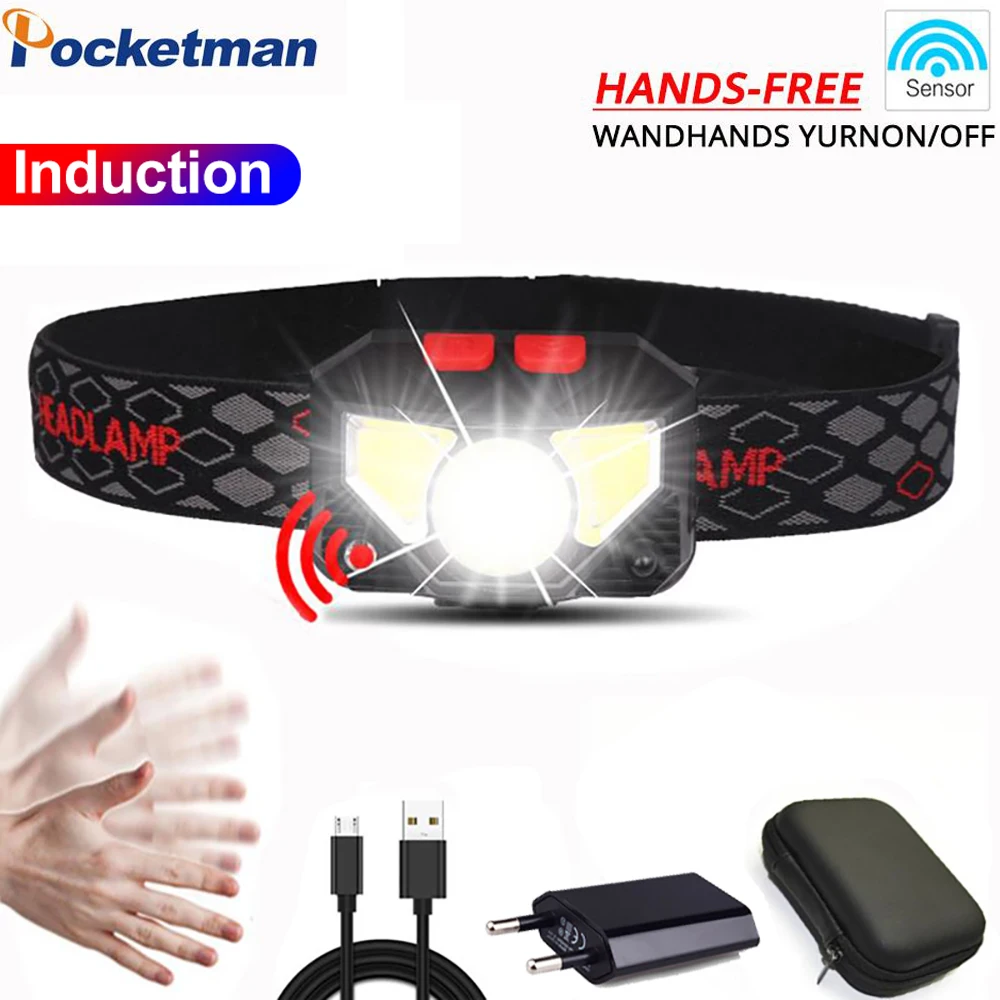 

Мощный 8500 люмен движения Сенсор фары каску светодиодный головной светильник USB Перезаряжаемые рыбалка кемпинг светильник встроенный Батар...