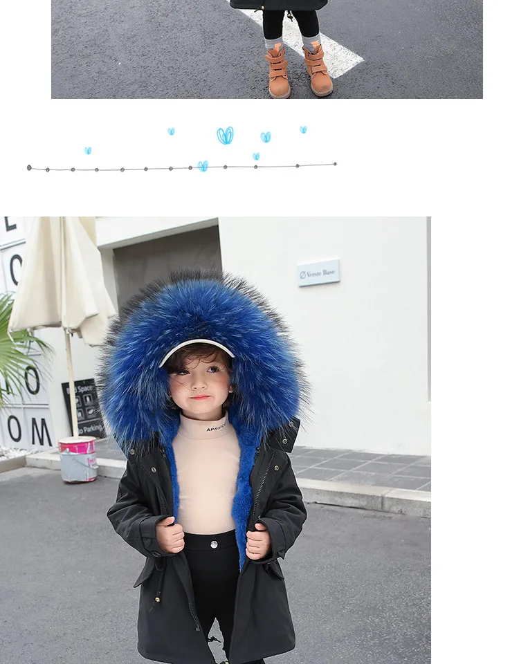 Army Green Coat Fur Jacket Girls Winter Clothes Rabbit Fur Kids Parkas Real Raccoon Fur Hooded Children Jacket For Girls TZ90