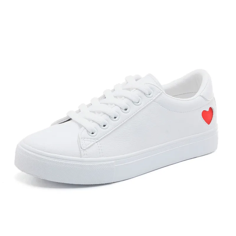 

Leather Woman Shoes Fashion New Women PU Leather Shoes Ladies Breathable Cute Heart Flats Casual Shoes White Sneakers Fashion