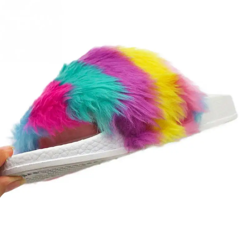 Женские разноцветные меховые пушистые тапочки Женская милая плюшевая повязка