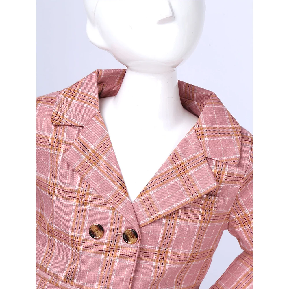 

School Girls Student Uniform Pink Plaid Suit Top with Pleated Skirt Kids Cosplay Costume 2 Pieces Sets Children Clothes 2020