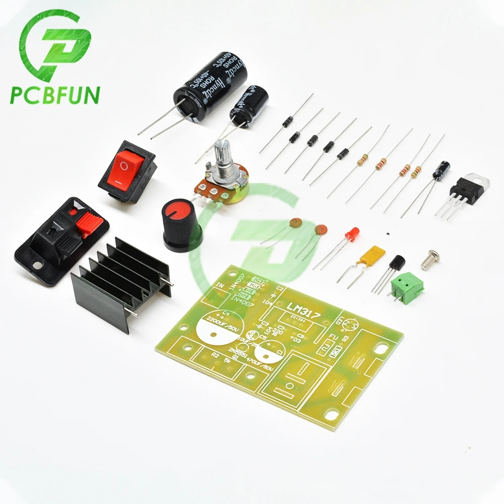 Набор для сборки LM317: модуль понижающего напряжения с регулируемым регулятором напряжения, переключаемым предохранителем, электролитической платой источника питания, 3В включено.