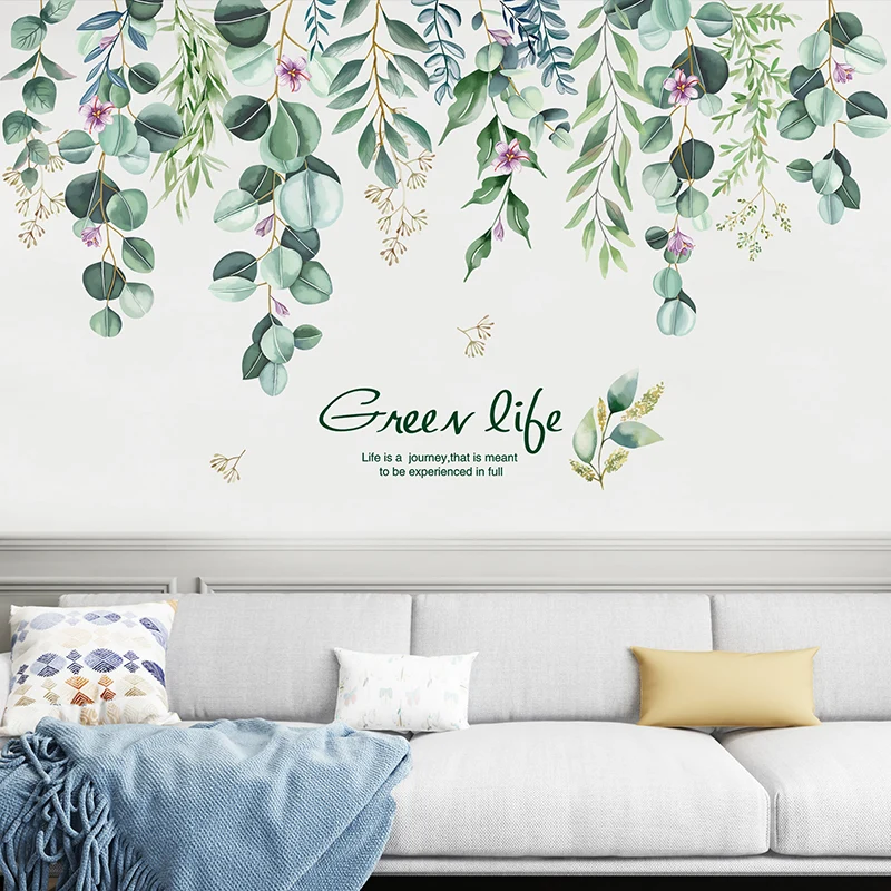 Наклейки на стену с листьями дерева виниловые украшения сделай сам растений для