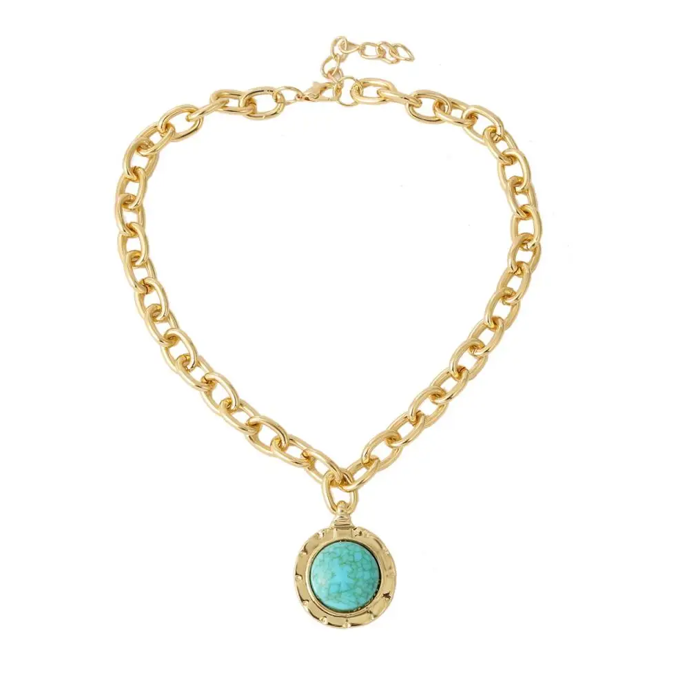 

Natural Stone Green Kallaite with Punk Chain in Light Gold Necklace And Dragon Shape Pendants for Women Fashion Jewelry