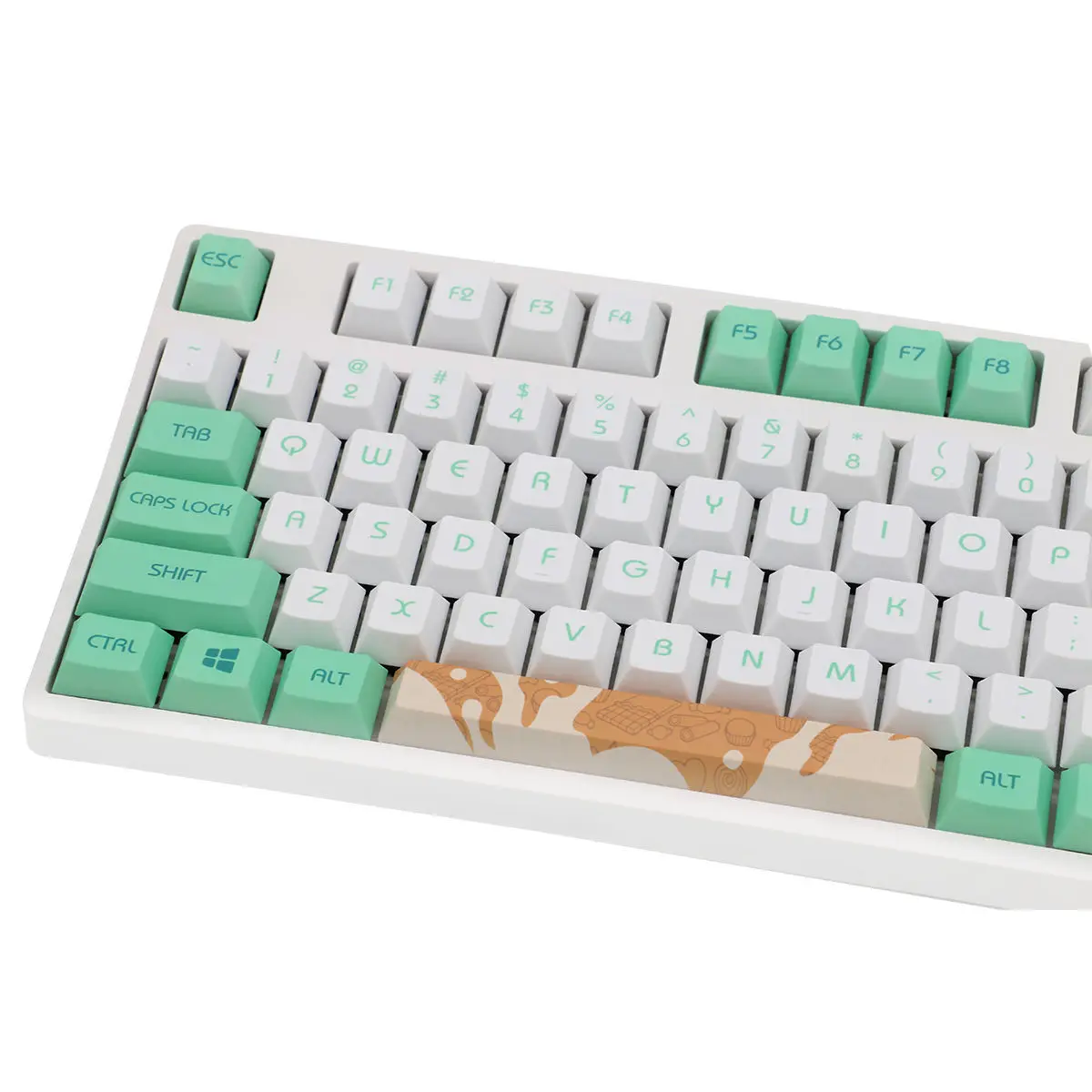 

128-key Mint Theme Keycap Five-sided PBT Sublimation Cherry Highly Mechanical Keyboard Keycap for Cherry MX Switch 104/108/87/68