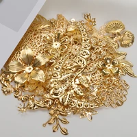 50g 100g mixed metal flower filigree wraps connectors iron crafts gift decoration diy gold rhodium beads caps charms wholesale