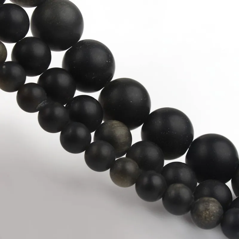 

Natural Forst Dull Polish Gold Obsidian Stone Beads Round Loose Spacer Bead For Jewelry Making 6 8 10 12mm DIY Perles Bracelets