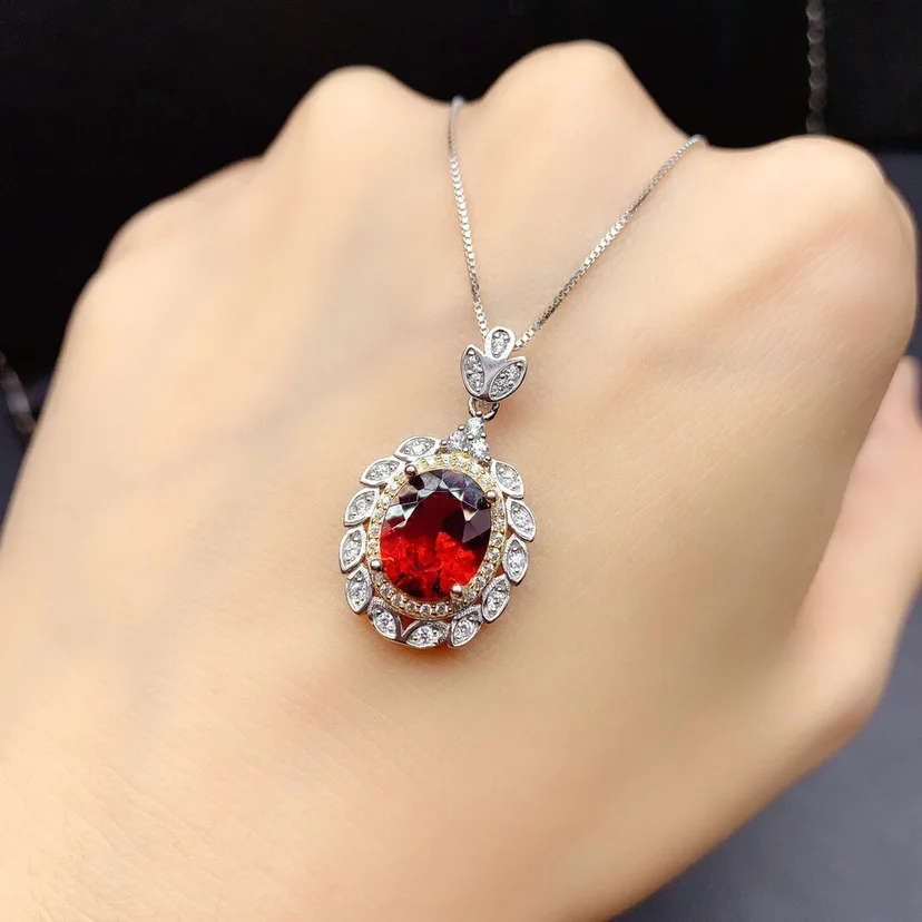 

925 New Luxury Pendant Simulation Ruby Color Treasure Full Diamond Gold Separation Clavicle Necklace For Women Fine Jewelry Gift