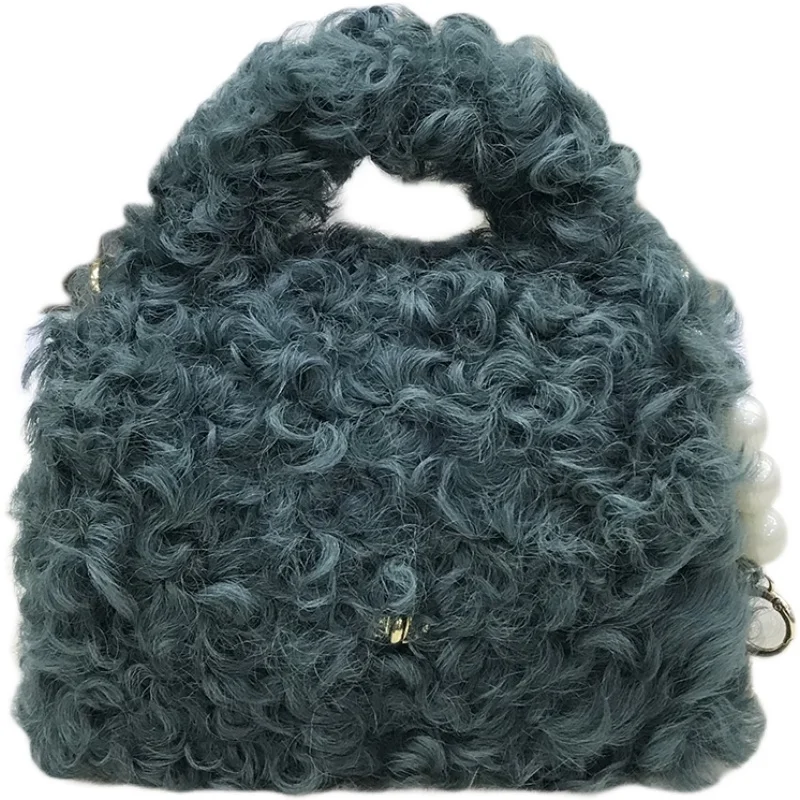 New autumn and winter fur bags, lambs wool, portable handbags, beaded chains, fashion  shoulder bag  messenger trendy  Bag