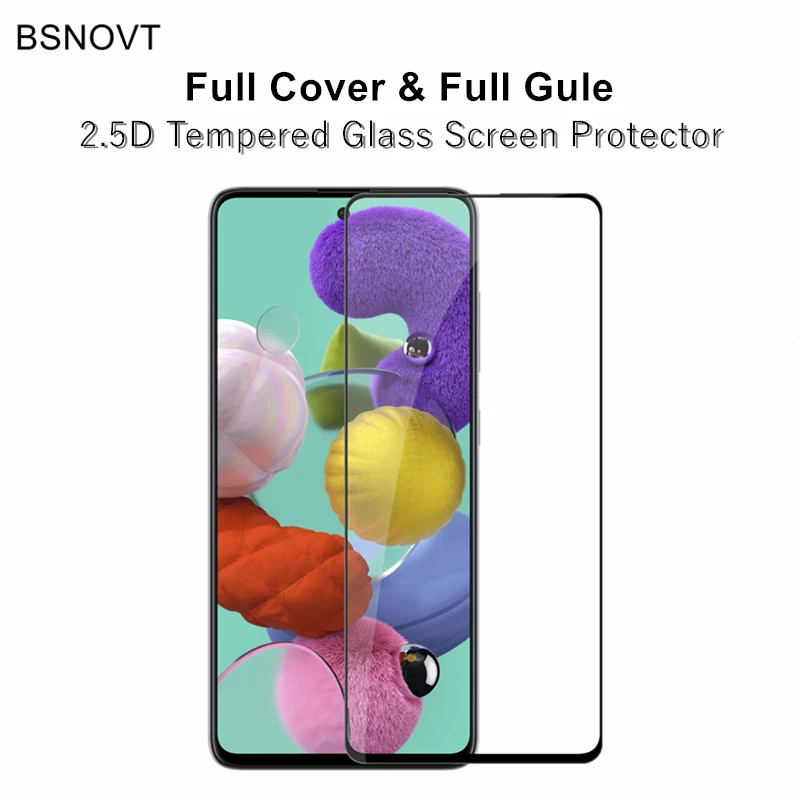 Protector de pantalla para Samsung Galaxy A51, cubierta completa de vidrio templado, pegamento completo, pel&iacute;cula de tel&eacute;fono, 2 uds.-0