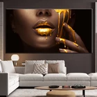 Большие холщовые постеры с изображением Африканской женщины, золотые сексуальные губы, печатная картина на стену, Скандинавская картина, декор для гостиной