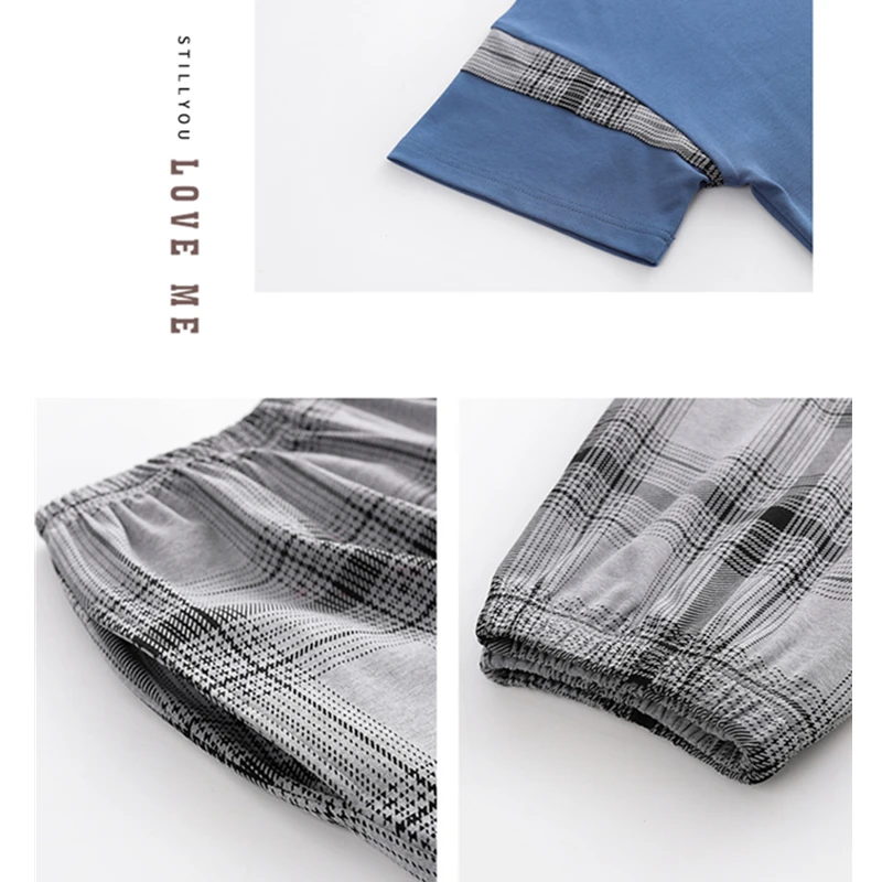 

Men Sleepwear Cotton Pajama Set Spring Summer Pijama Hombre Print Cartoon Bear Tops and Striped Shorts Pyjamas Set Pijama Hombre