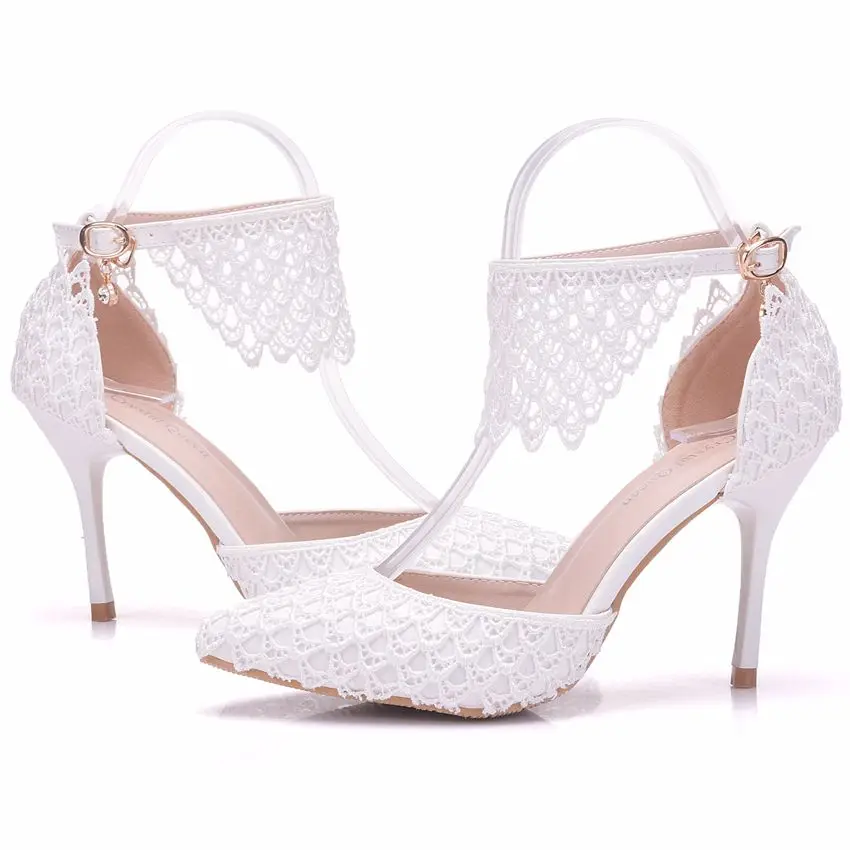 Женские босоножки с кристаллами кружевные свадебные туфли вечерние