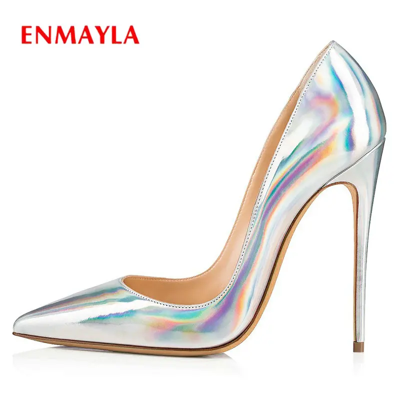 

ENMAYLA Pointed Toe 2020 Patent Leather Party Slip-On Shoes Woman Thin Heels Spring/Autumn Sexy High Heels Shallow Ladies Shoes