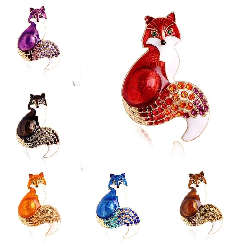 

2021 Baby Rhinestone Enamel Fox Brooch Women Animal Party Casual Brooch Pin Gift Cute Accessories
