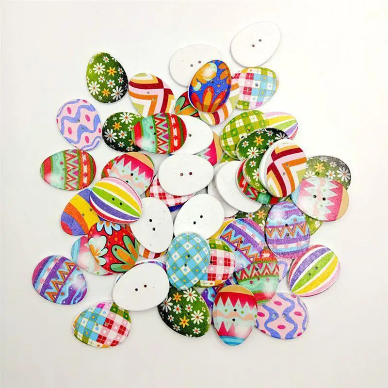 

50Pcs DIY Wooden Buttons Easter Eggs Mixed 2 Holes Button for Sewing Scrapbooking Crafts