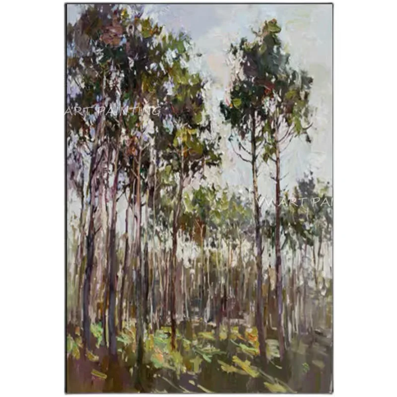 Большая масляная живопись с лесным деревом 100% ручная работа большой размер