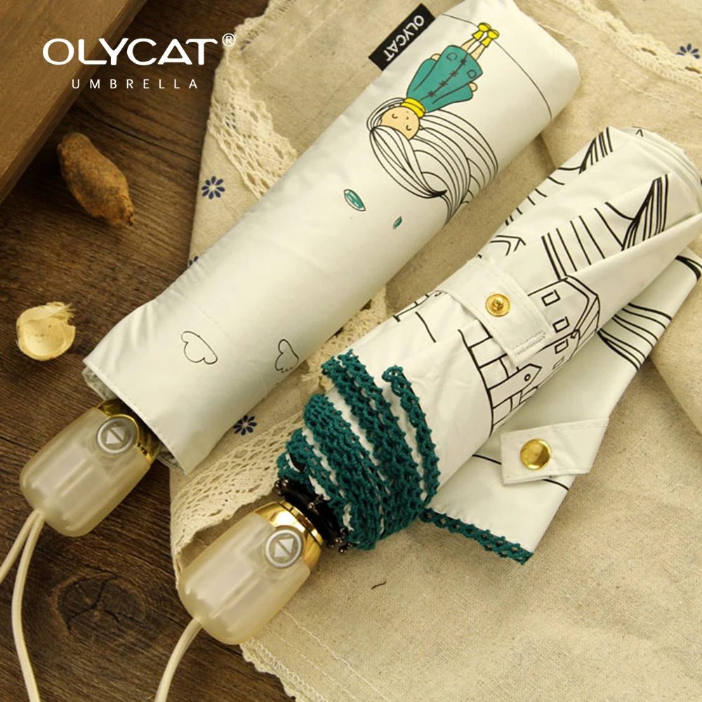 Женский автоматический складной зонт OLYCAT, зонтик от дождя Солнечный зонт с защитой от ультрафиолета в Корейском стиле, 8 к