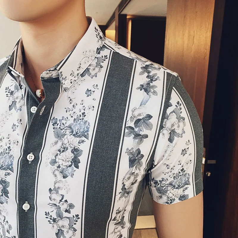 

Fashion Cotton Men Striped Shirt Short Sleeve Slim Casual Shirts Men Dress Business Formal Social Male Clothes Camisa Masculina