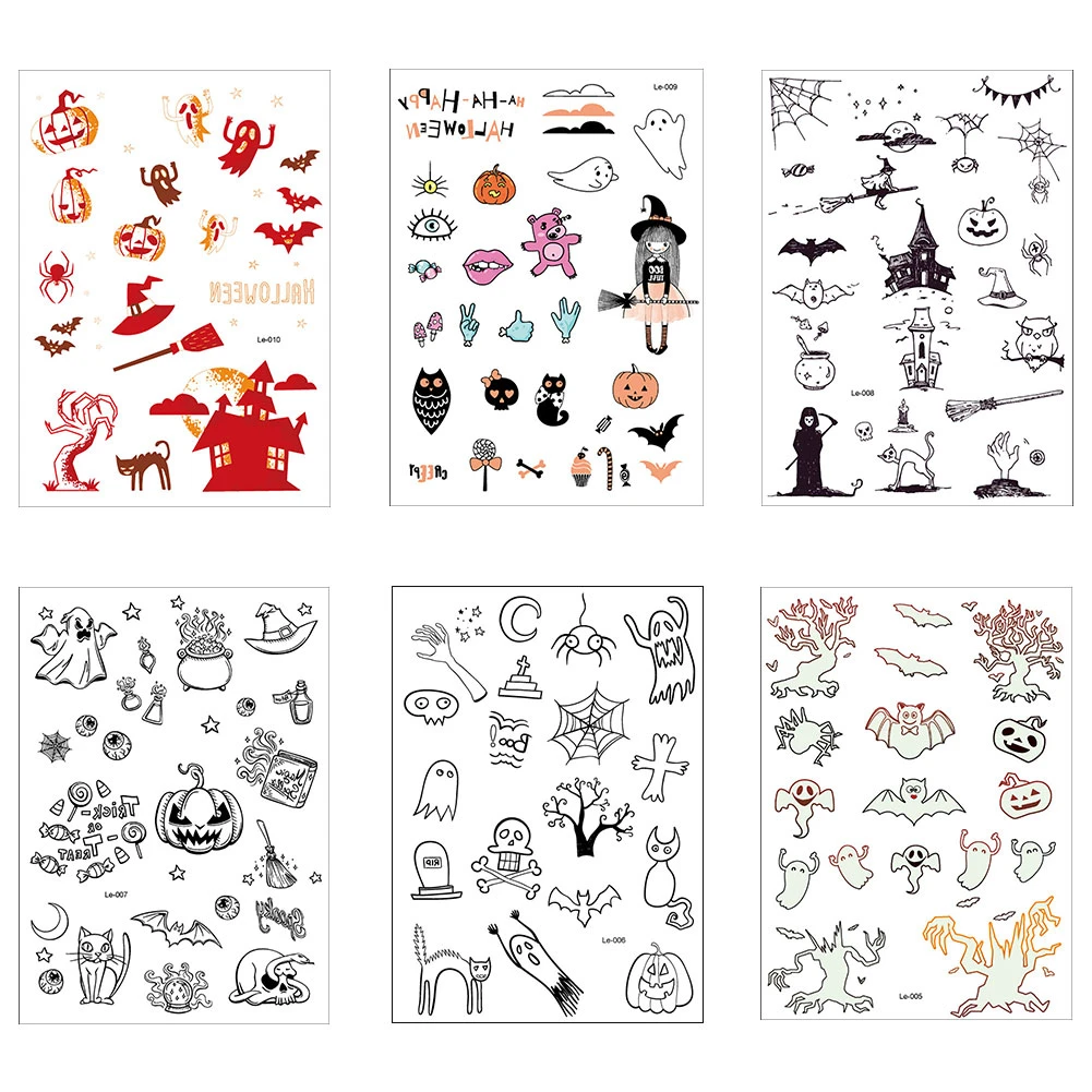 1 лист Хэллоуин светящаяся Татуировка призрак Тати для детей поддельные