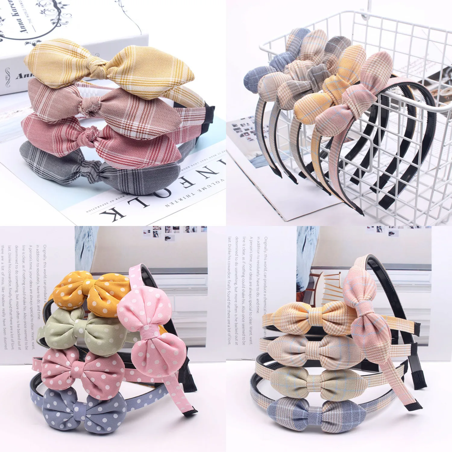 

New Summer Plaid Bunny Hairband Headband Children Girls Hair Head Hoop Bands Accessories Hairbands Headdress Headwear