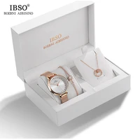 ibso brand women crystal design watch bracelet necklace set female jewelry set fashion creative quartz watch ladys gift