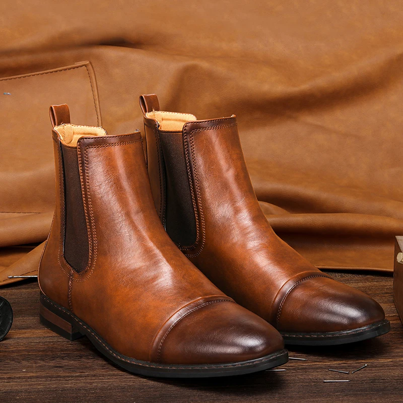 40-46 band boots men autumn chelsea leather motorcycle designer High Top vintage Ankle | Обувь