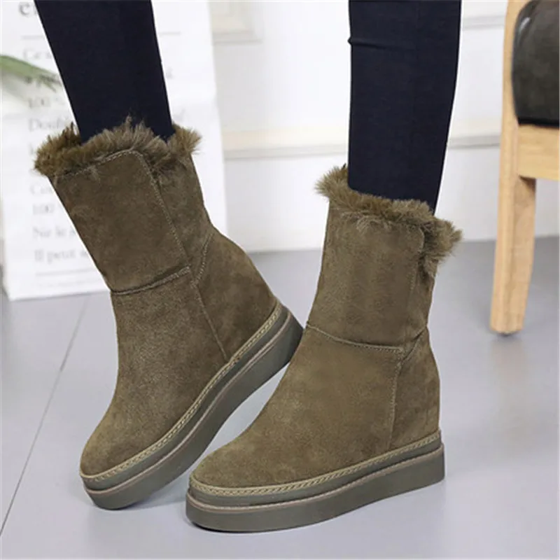 

Women High Heel Ankle Boots Thick Plush Warm Snow Boots With Suede Platform Wedge Winter 8.5cm Internal Increase