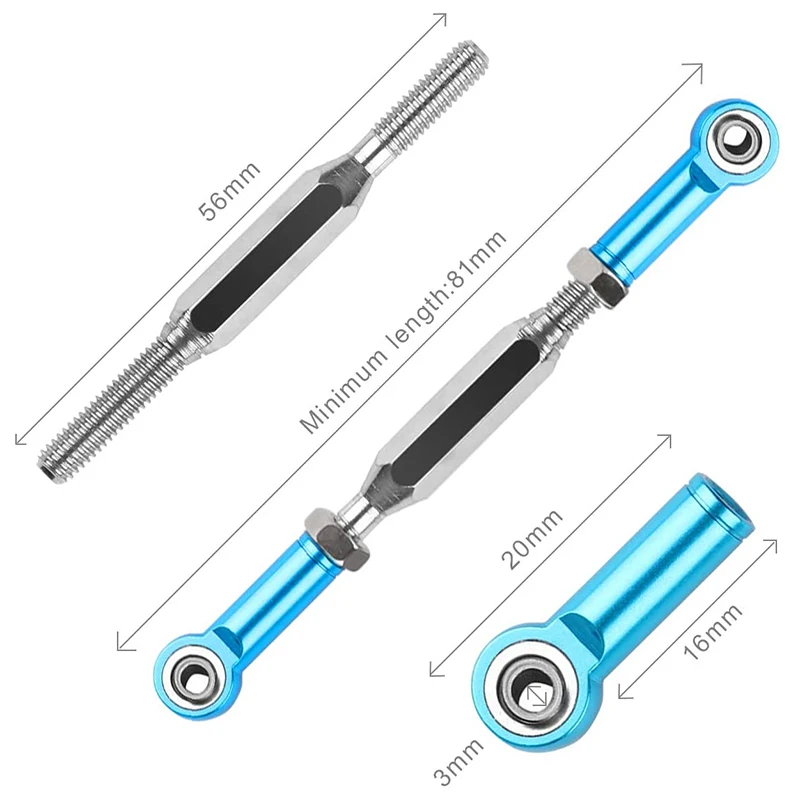 6 RC Регулируемый винтовой стержень из алюминиевого сплава Шатун 1/10 рулевой для
