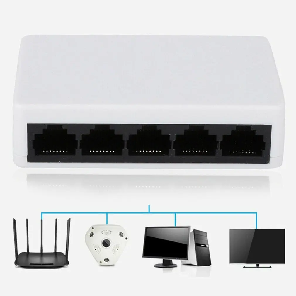 Мини-хаб RJ45 с 5 портами для быстрой сети Ethernet черный хаб настольного ПК полный