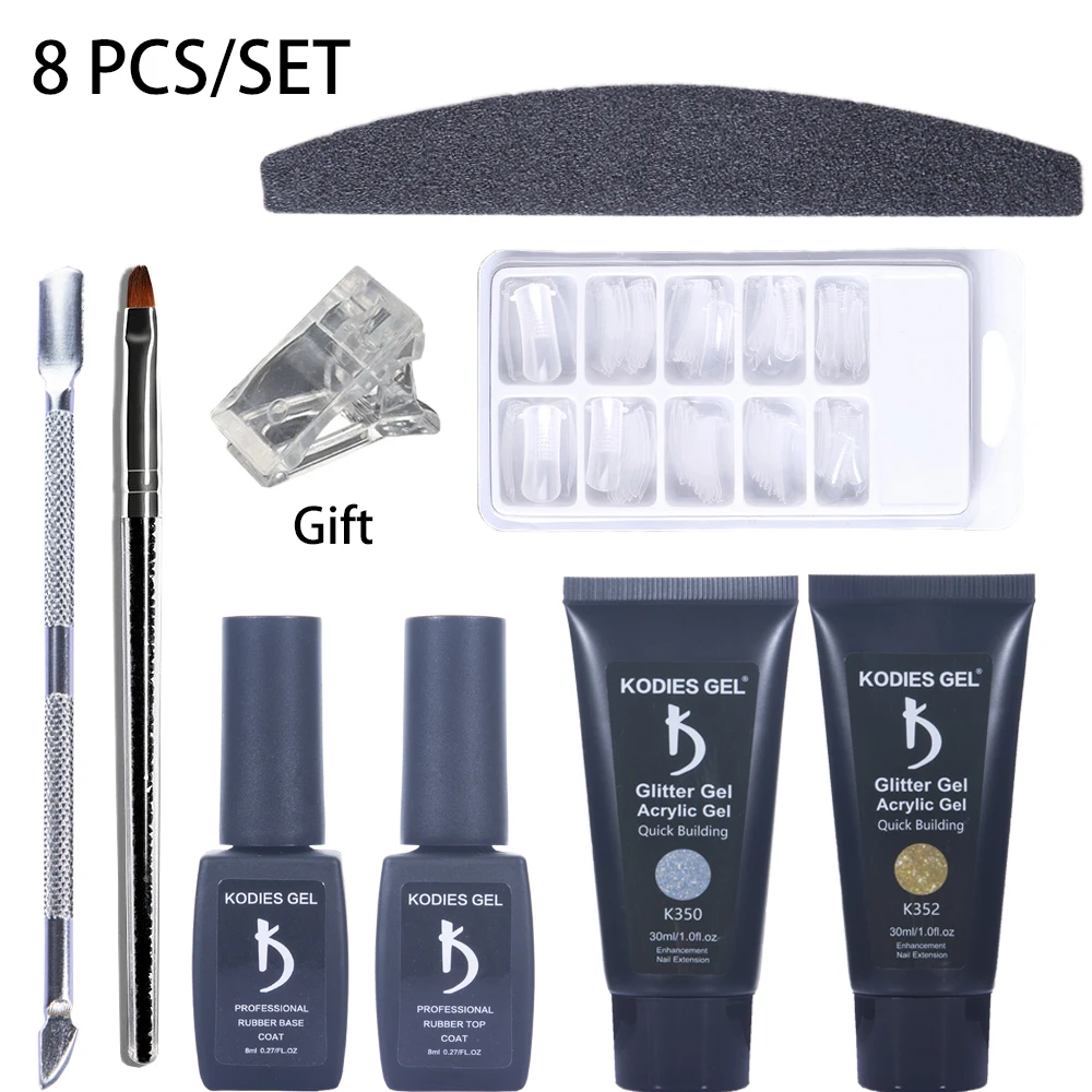 

KODIES GEL 8 PCS/Set Poly Builder Gel Kit Professional Clear Acrylic Poly Nails Polish for 3D Nailart Extensions False Tips Tool