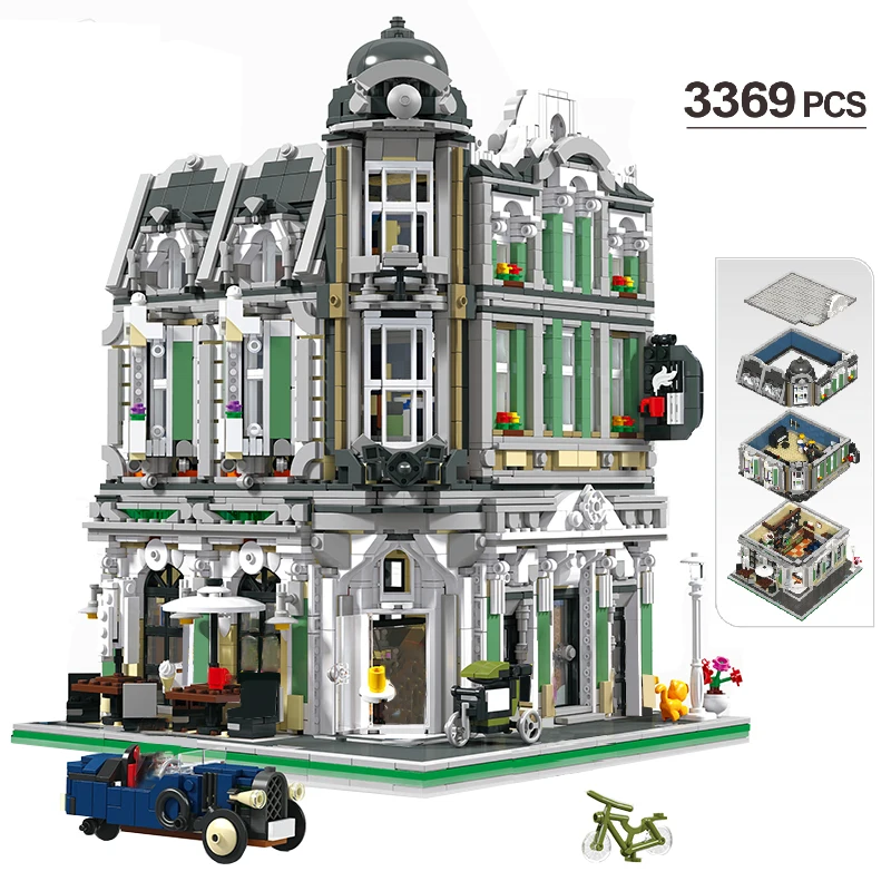 

MOC 3369Pcs Creative Expert Architecture Cafe Shop Modular Street View Cafe Corner Model Building Blocks Bricks toys kids gifts
