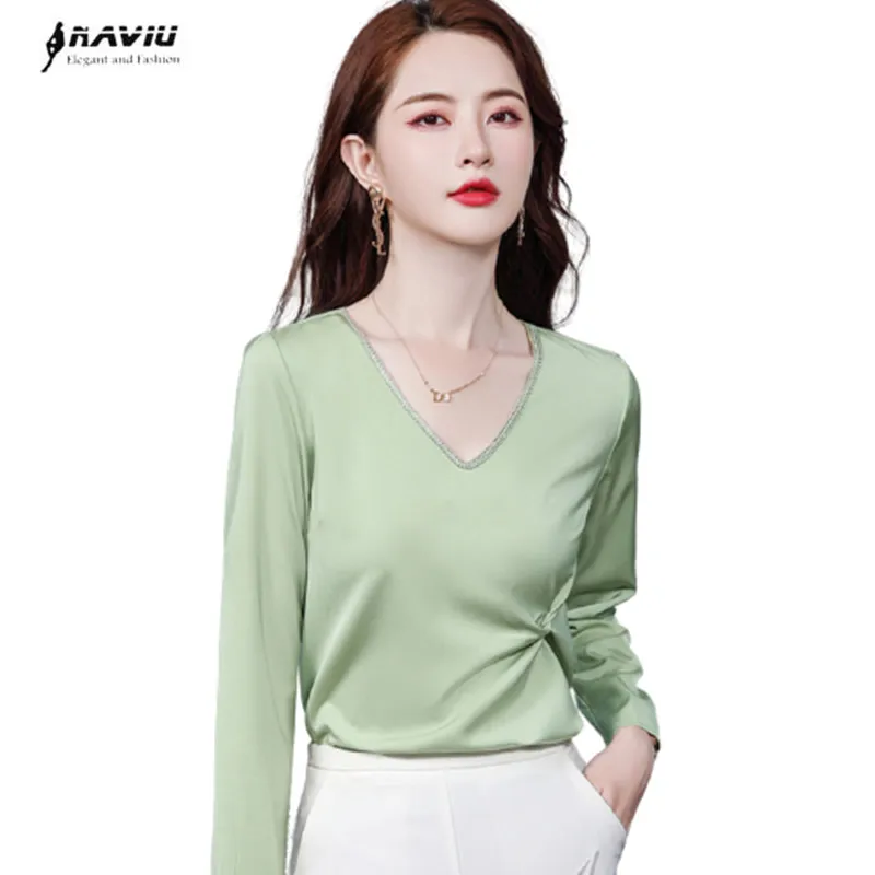 

Fashion Long Sleeve Shirt Women New Spring Temperament V Neck Formal Bottoming Chiffon Blouses Office Ladies Work Tops