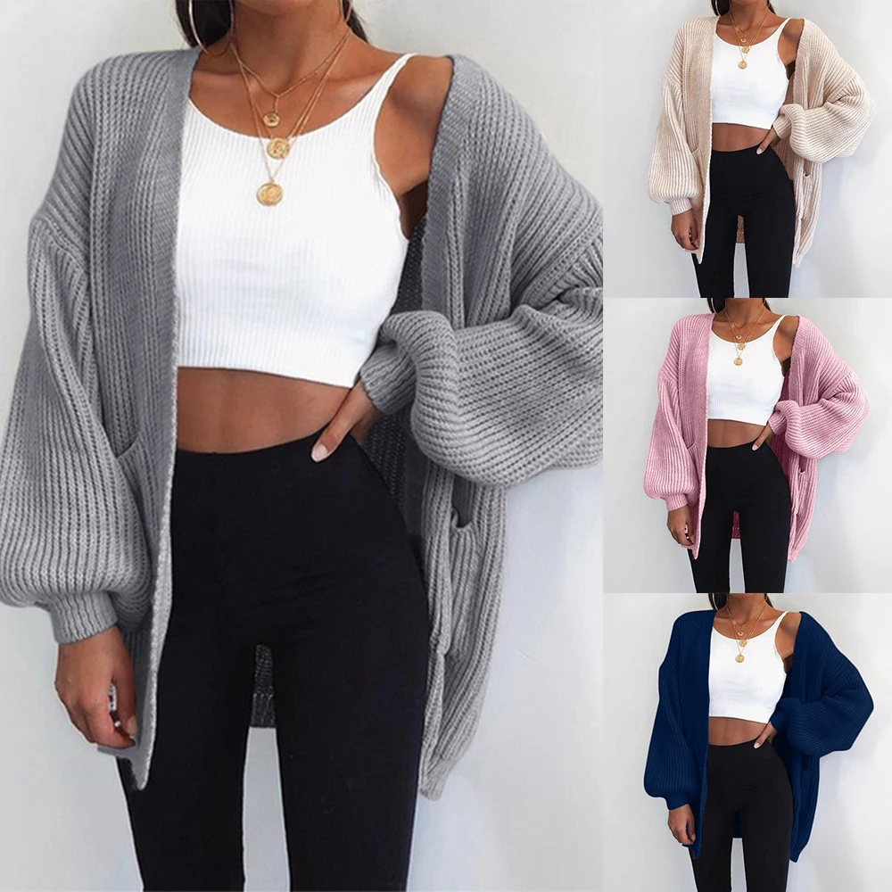 

2020 New Loose Knitted Sweater Cardigan For Women Loose Open Stitch Sleeve Autumn Winter Coat Solid Casual Jumper Plus Size Coat