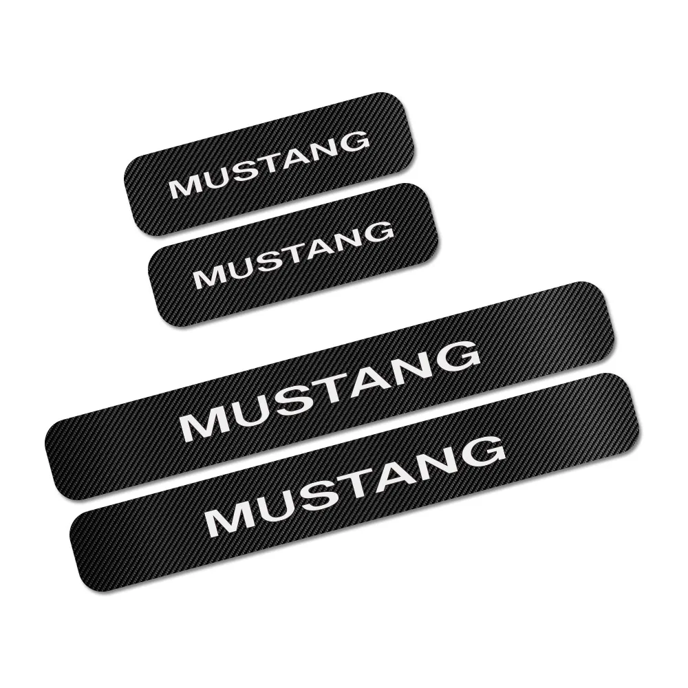 Mustang Для Ford Mustang, 4 шт., углеродное волокно, защита для автомобиля, Накладка на порог, наклейки, авто защита от царапин, наклейка, аксессуары для тюнинга автомобиля - Название цвета: Mustang