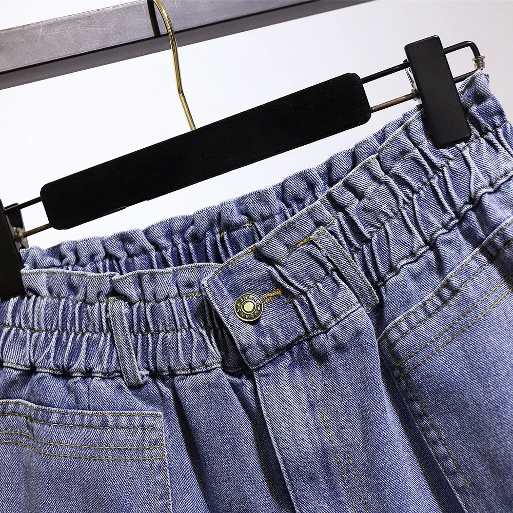 

New ladies summer plus size denim shorts for women large loose casual bead cotton black pocket jeans shorts 3XL 4XL 5XL 6XL 7XL