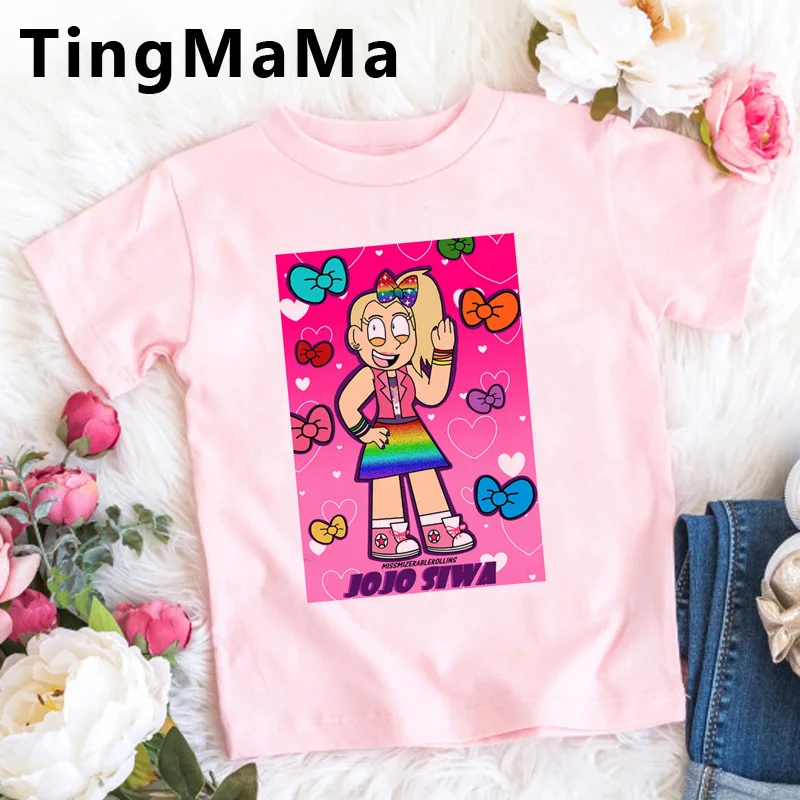 Забавная футболка Jojo Siwa Детская летняя Kawaii с графическим рисунком Милая модная