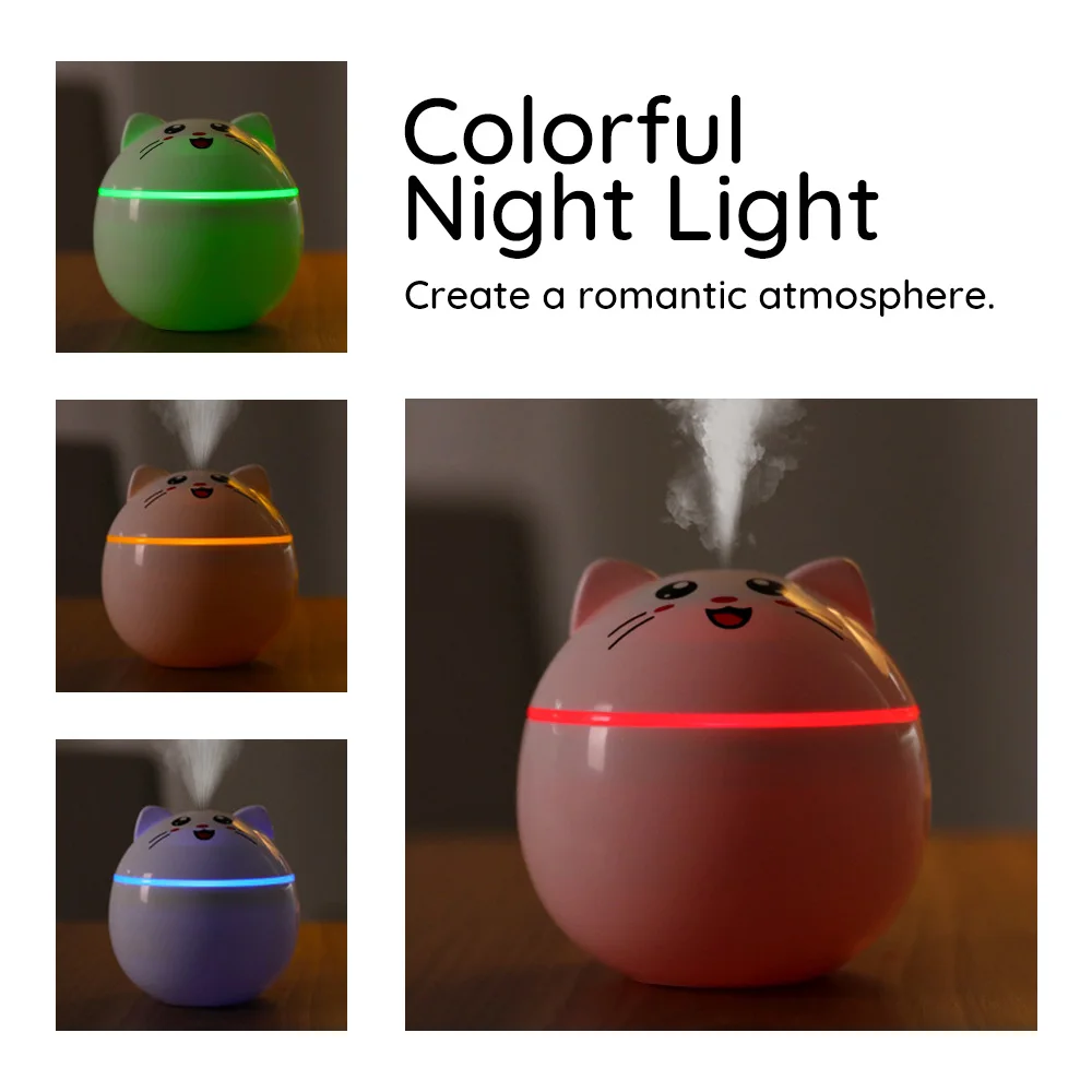 

Mini USB Ultrasonic Cat Air Humidifier For Home Car office Cute Cat Portable Aroma Essential Oil Diffuser With LED Night Light