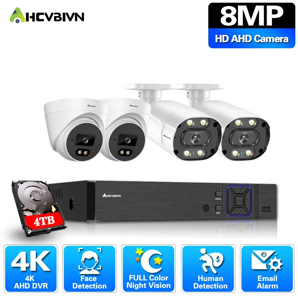 

4CH 5MP 8MP 4K CCTV Video Security DVR System 6 IN1 H.265 DVR With Color Night Vision Outdoor Face Detection Surveillance Camera