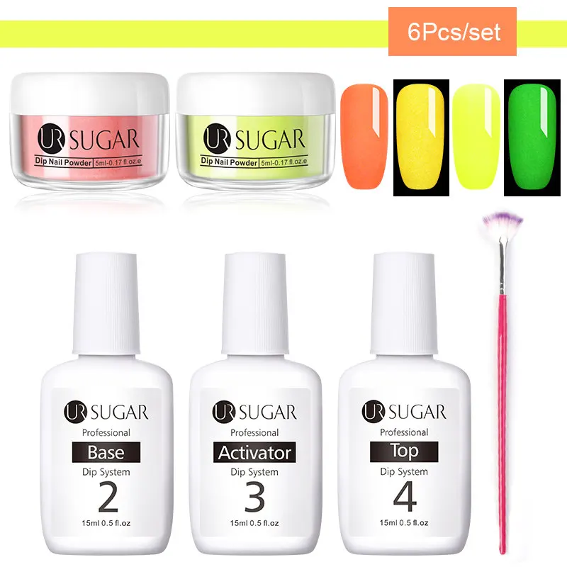 6Pcs set 4 Ur Sugar 6 шт./компл. световой Dip порошок для ногтей базовый топ акриловая жидкая пудра погружения комплект резьба нейл-арта украшения для маникюра - Цвет: 6Pcs set 4